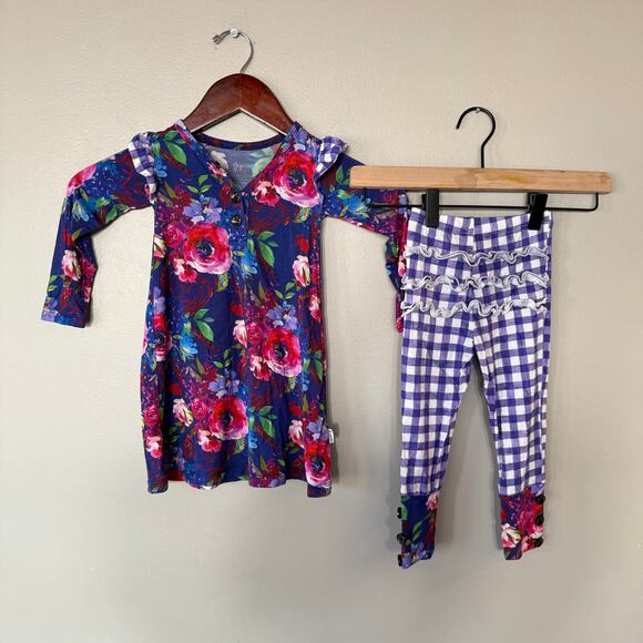 Gigi & Max Bamboo Dress Pant Set Purple Flower Gingham Girl 18-24M Spring Ruffle - Picture 1 of 12